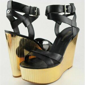 ENZO ANGIOLINI ZAMAZ Black Leather Designer Sandals Wedges